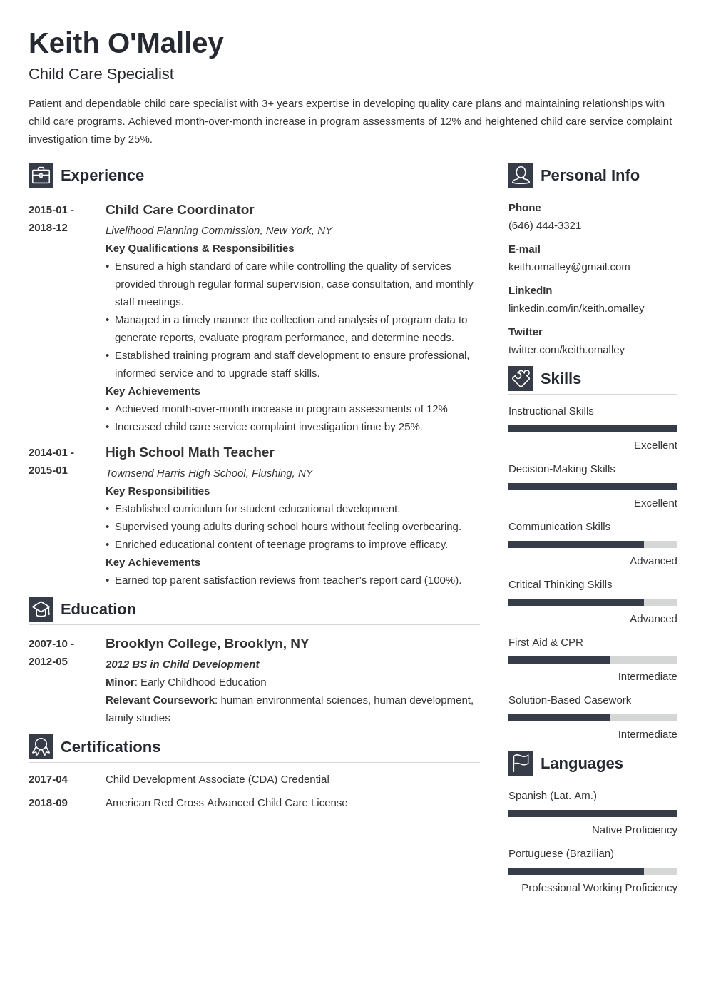 child care resume example template vibes