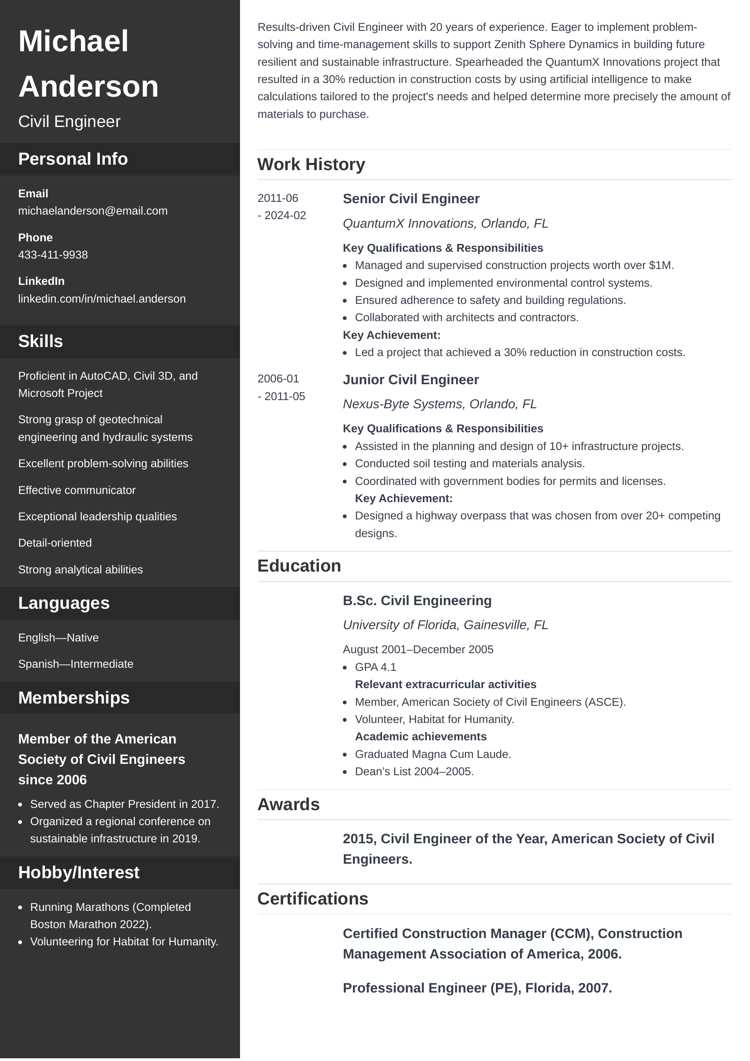 Civil Engineer Resume: Examples & Writing Guide (+Template)