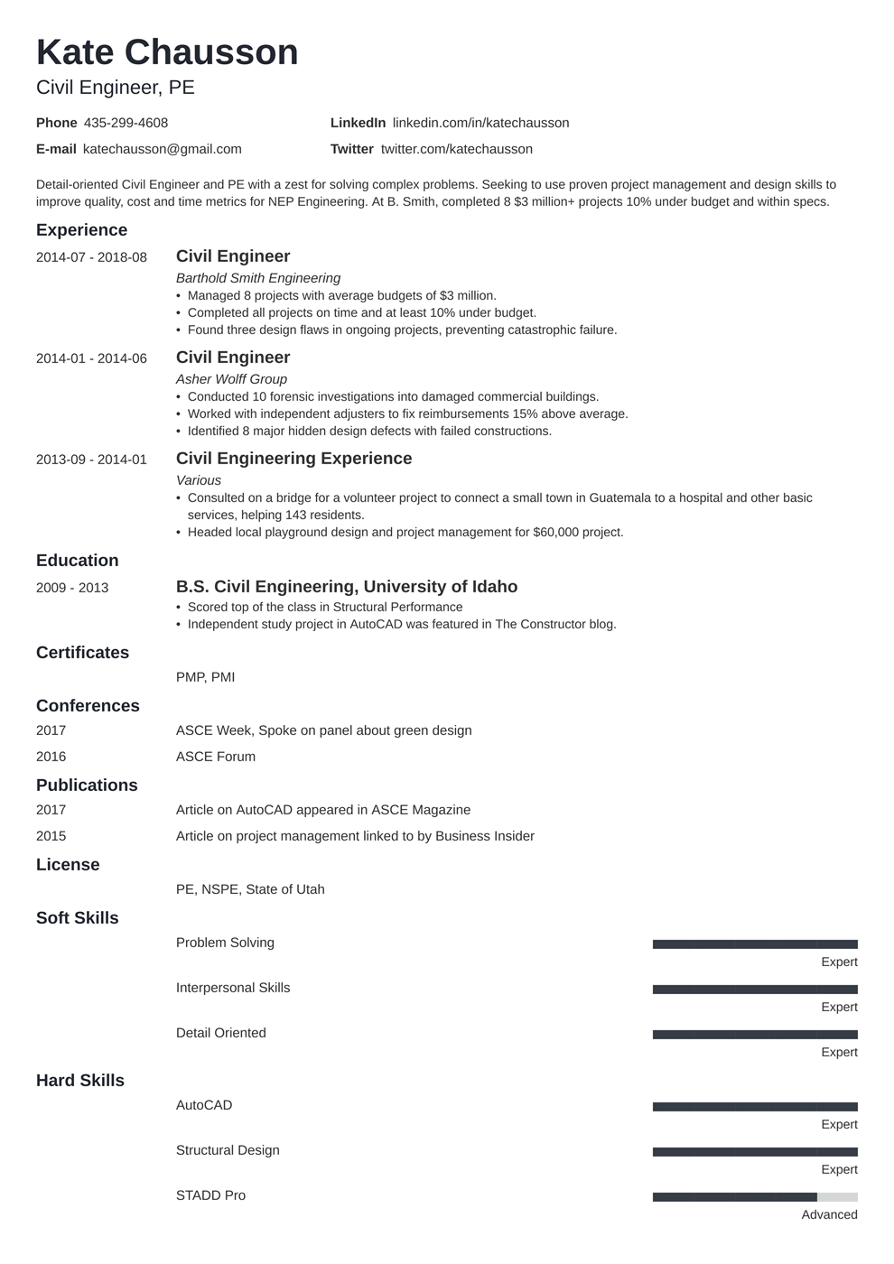 Civil Engineer Resume Examples Templates Format Skills