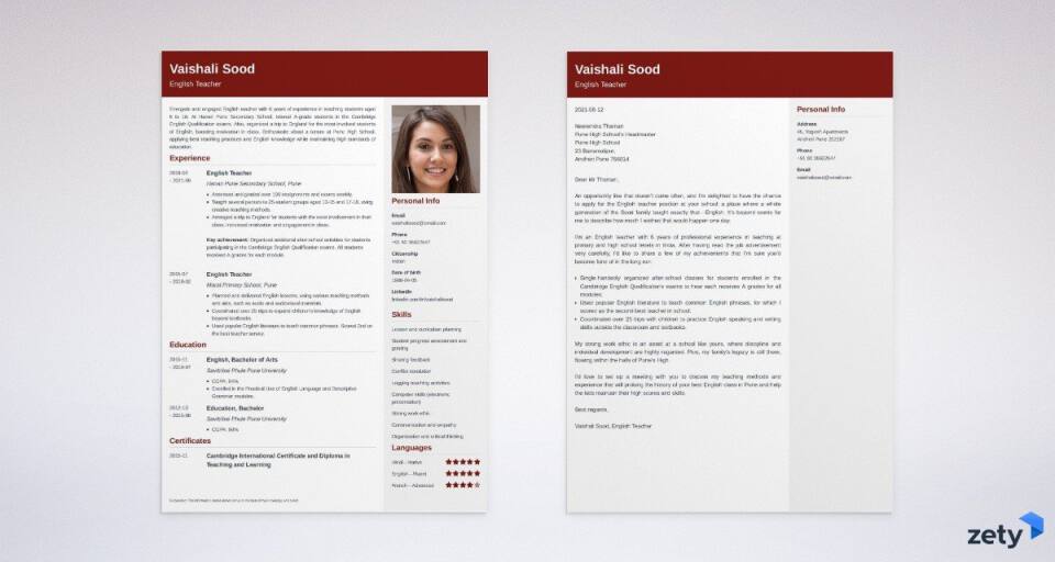 matching set of cv and cover letter