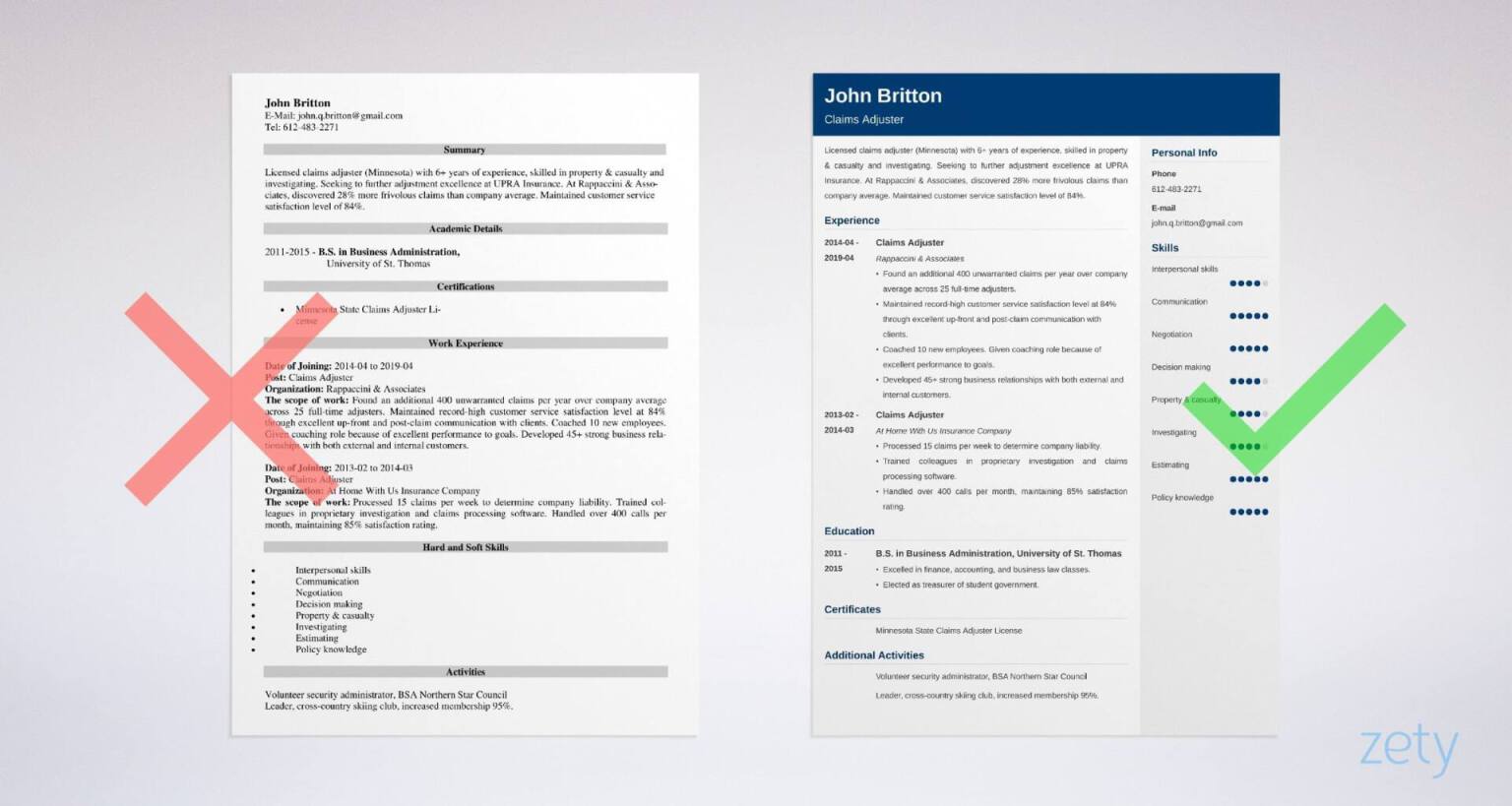 Insurance Claims Adjuster Resume example