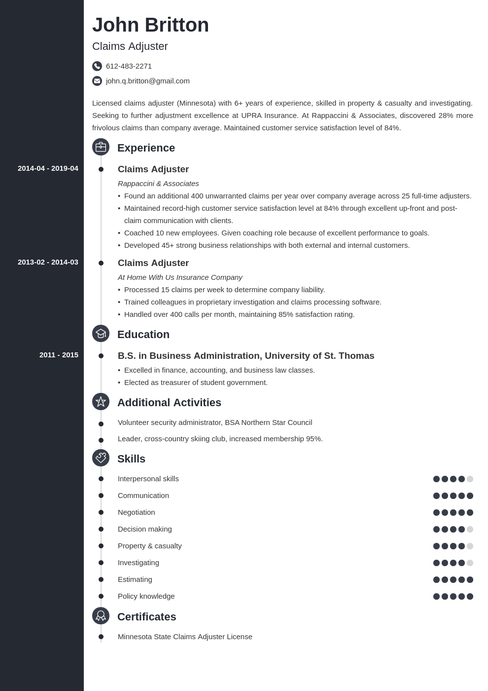 Claims Adjuster Resume Examples At Jamie Spinelli Blog