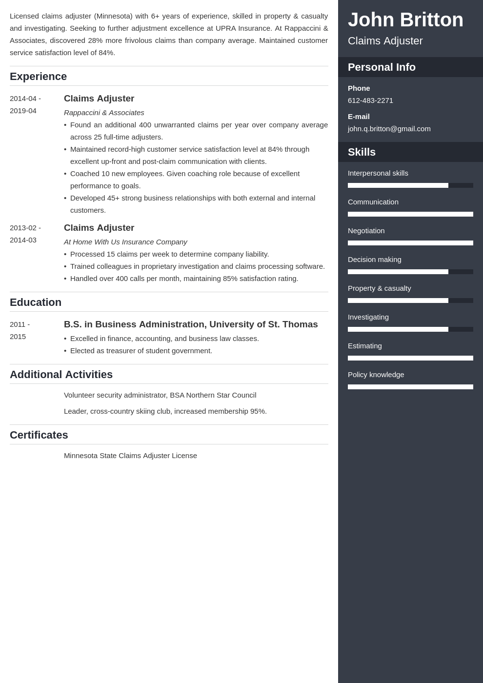 claims-adjuster-resume-template