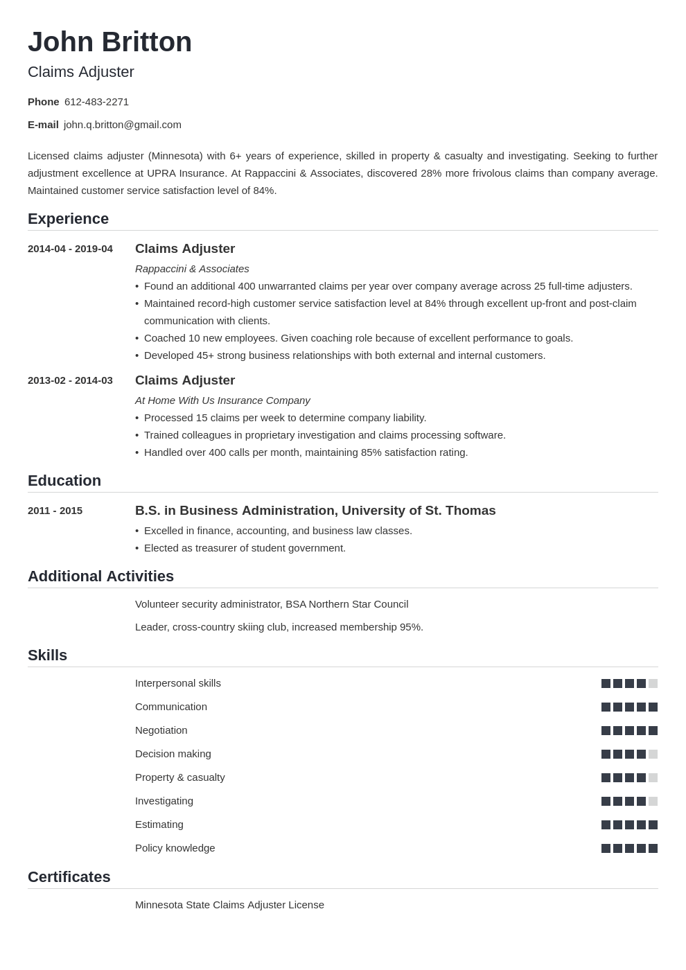 claims adjuster resume example template nanica
