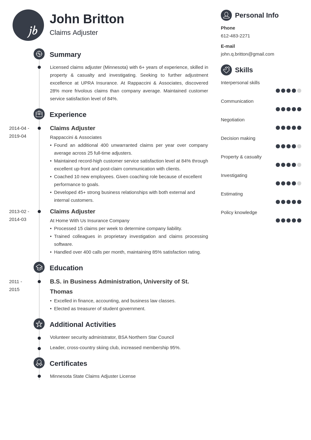 claims adjuster resume example template primo