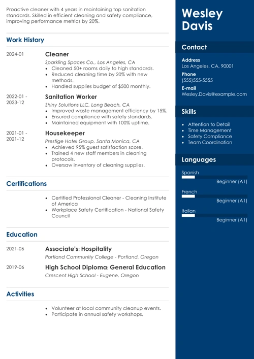 cleaning resume example