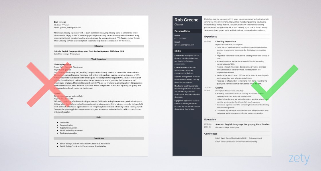 Cleaner Cv Example How To Write A Cleaning Cv