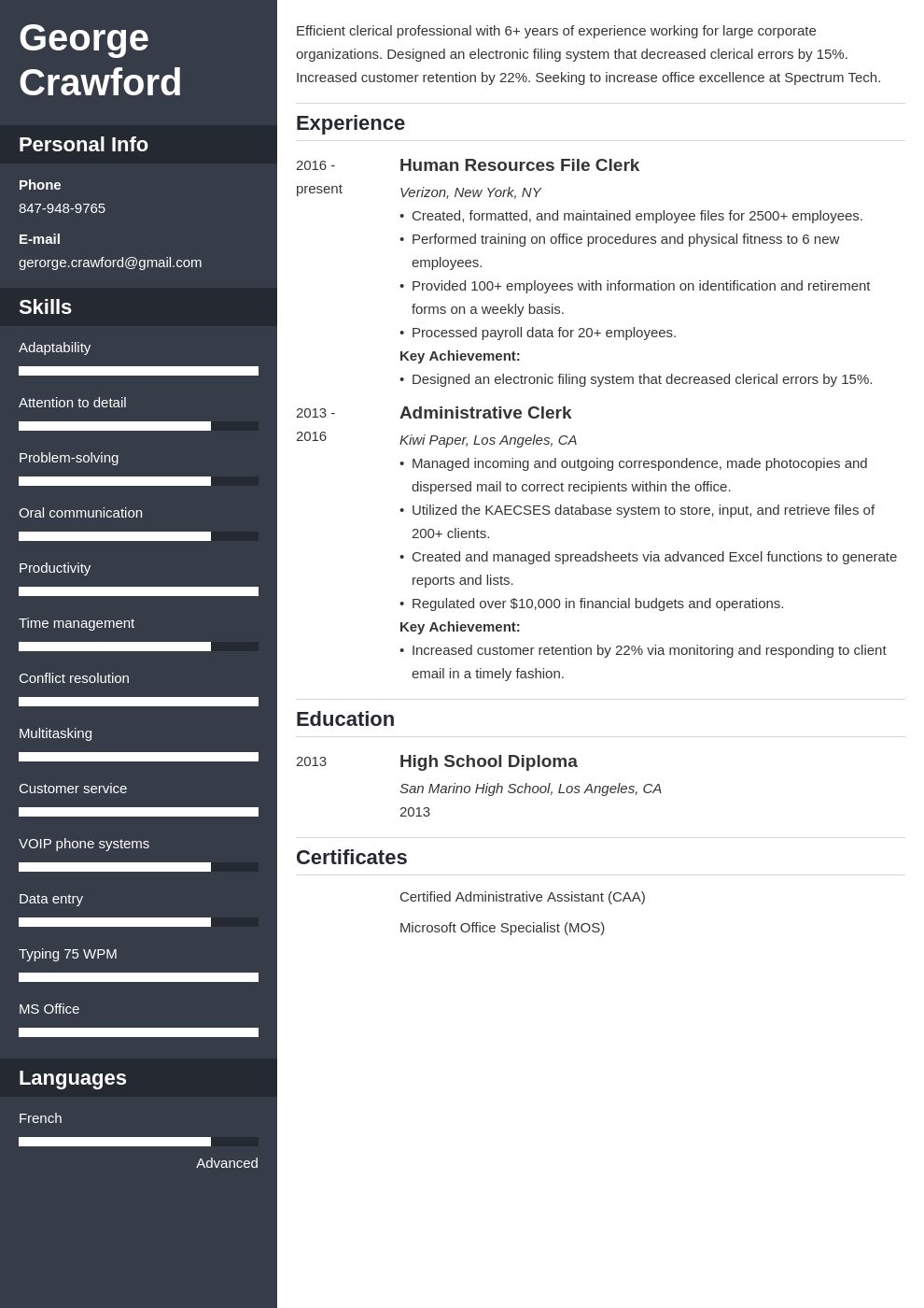 clerical resume example template cascade