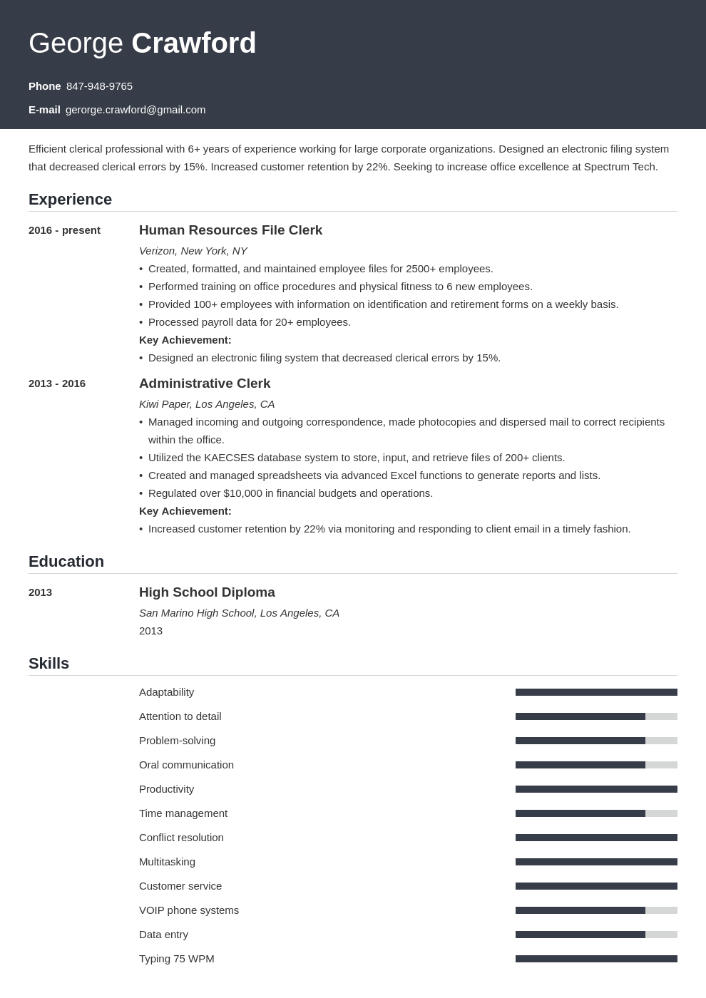 clerical resume example template influx