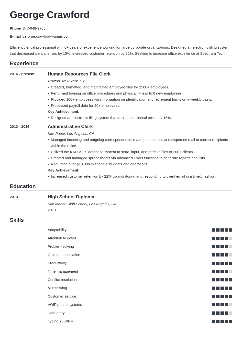 clerical resume example template nanica