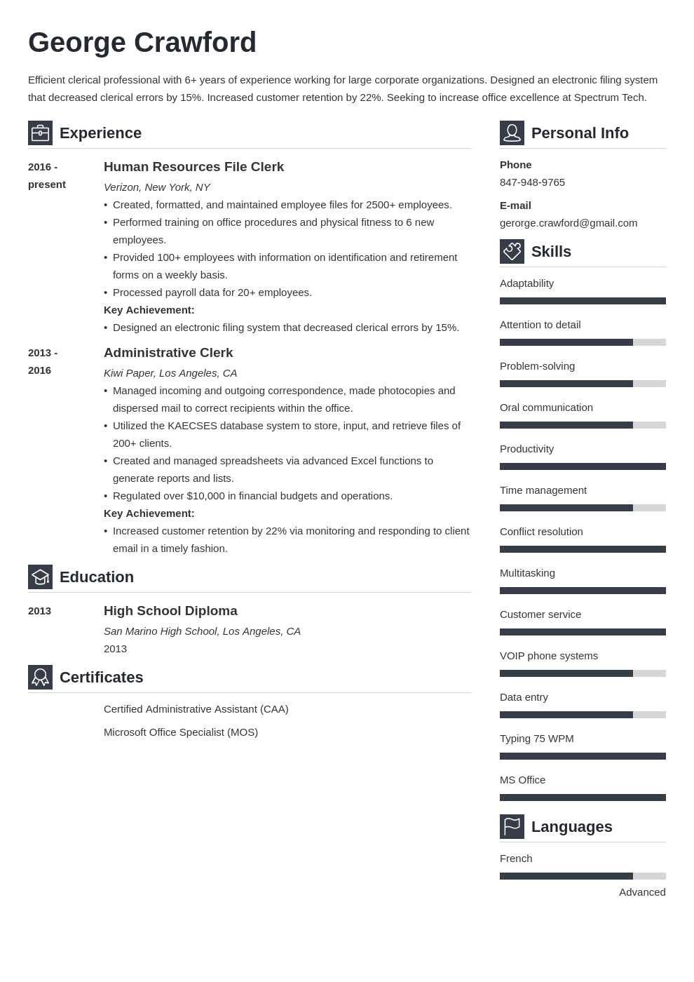 clerical resume example template vibes