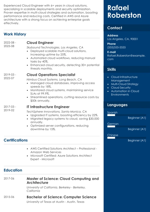 cloud engineer resume example
