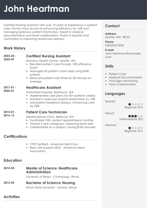 Cna resume example