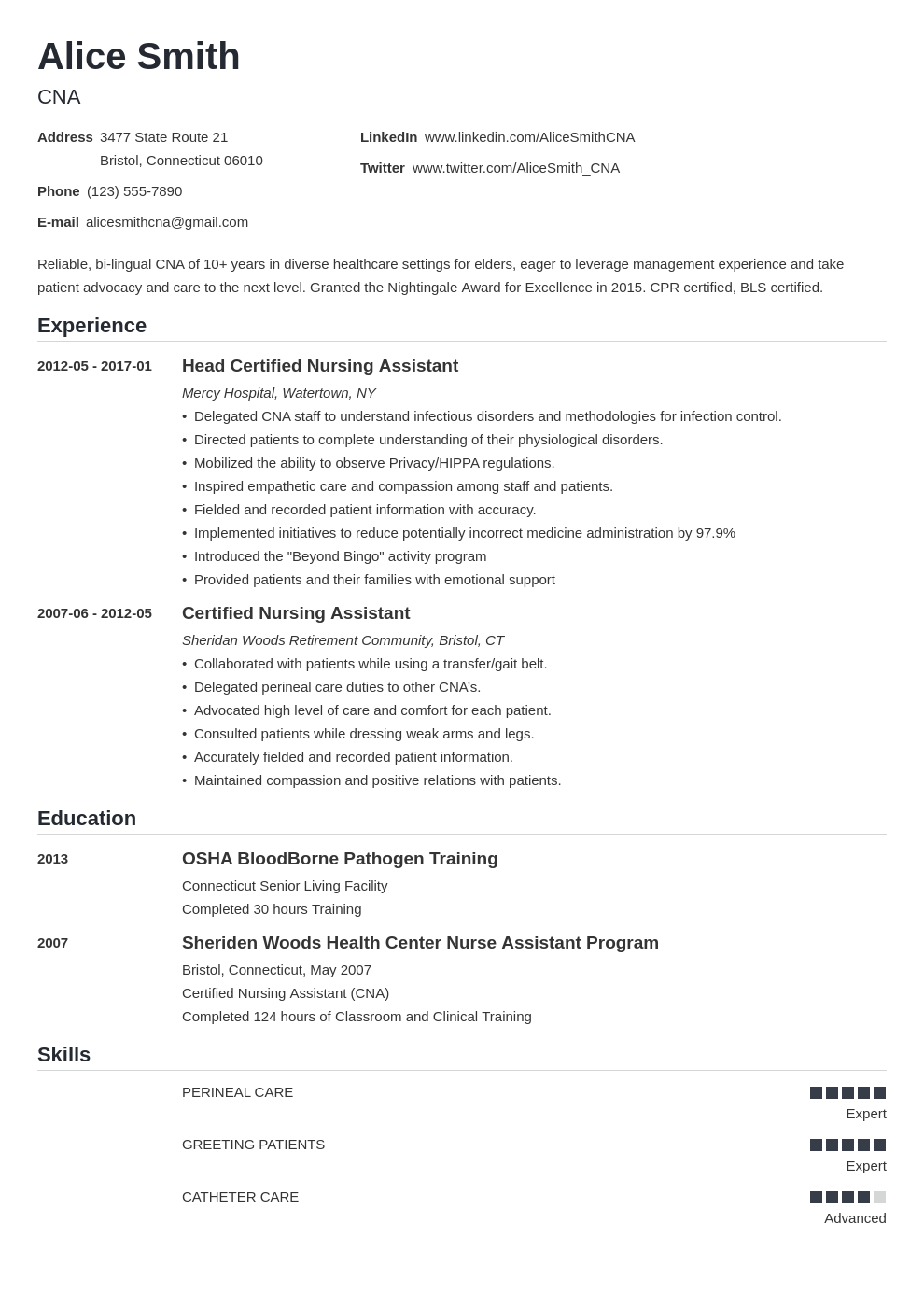 How To Write A Resume For Cna With No Experience / Resume Examples