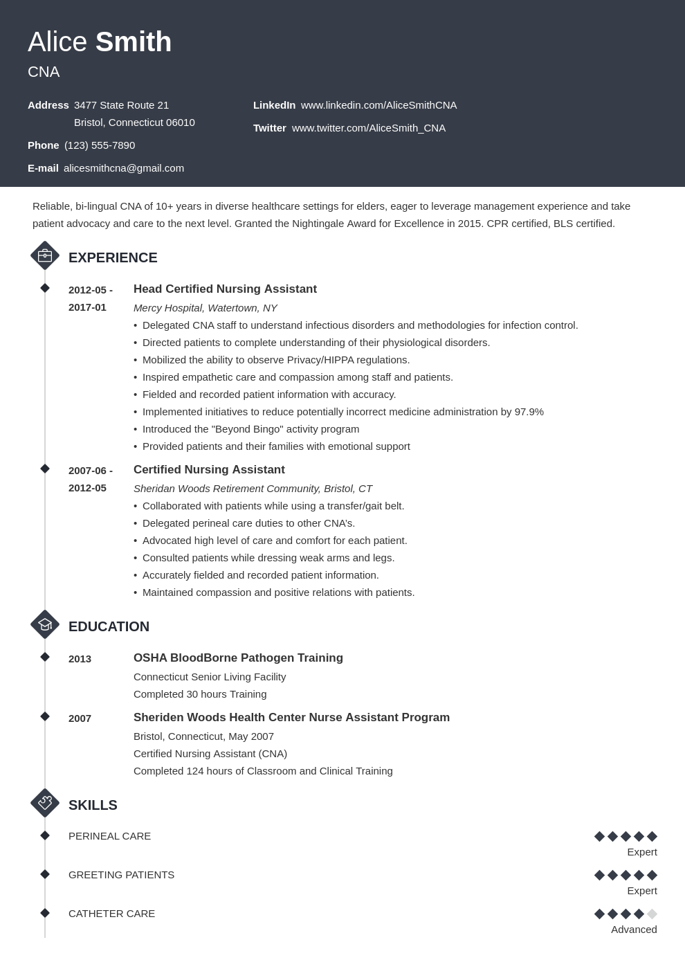 cna resume example template diamond