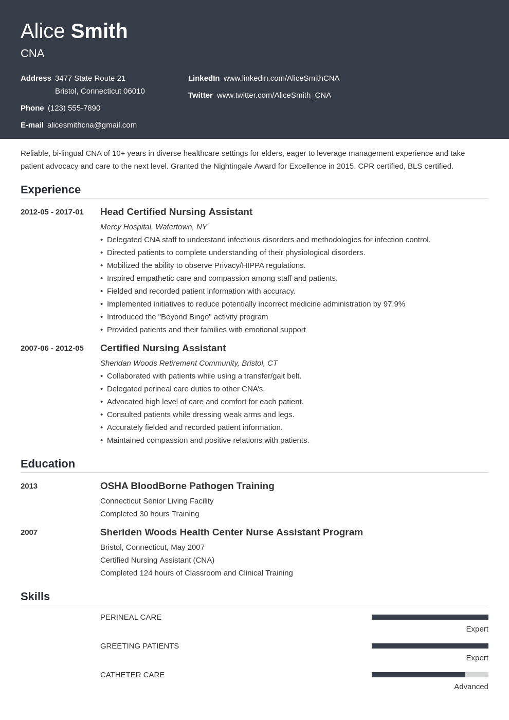 cna resume example template influx