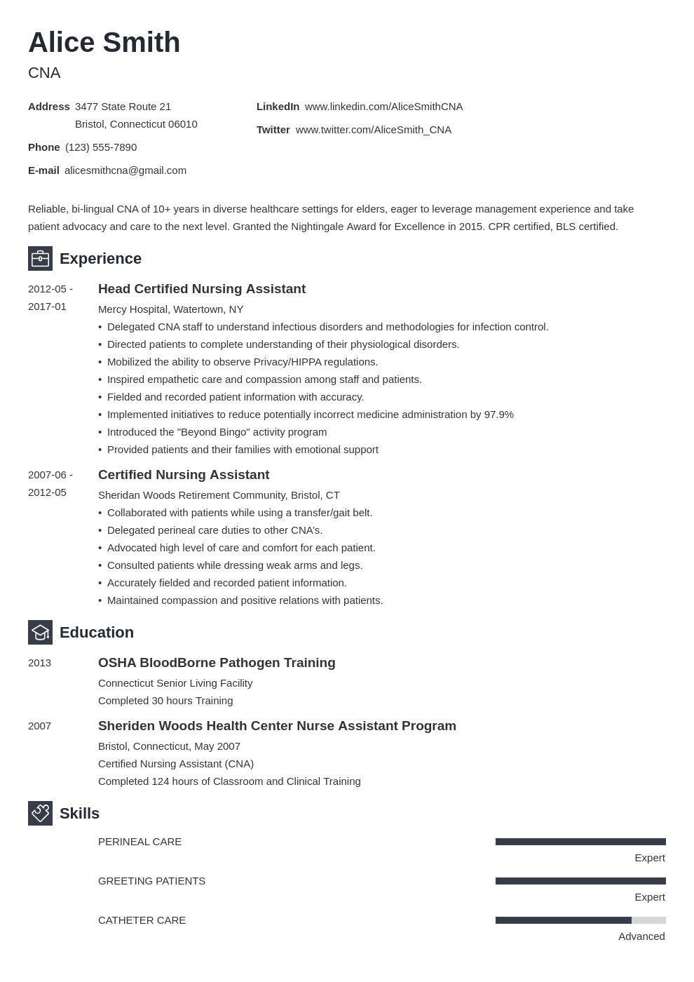 cna resume example template newcast