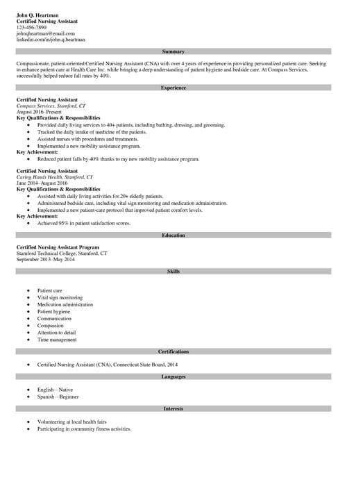 Cna resume example