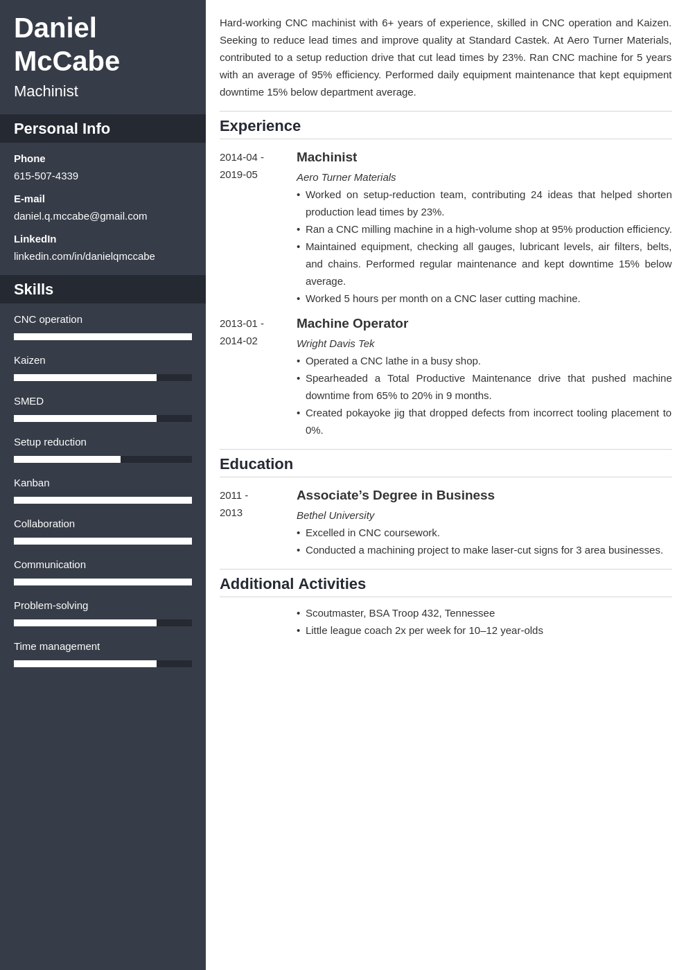 cnc machinist resume example template cascade