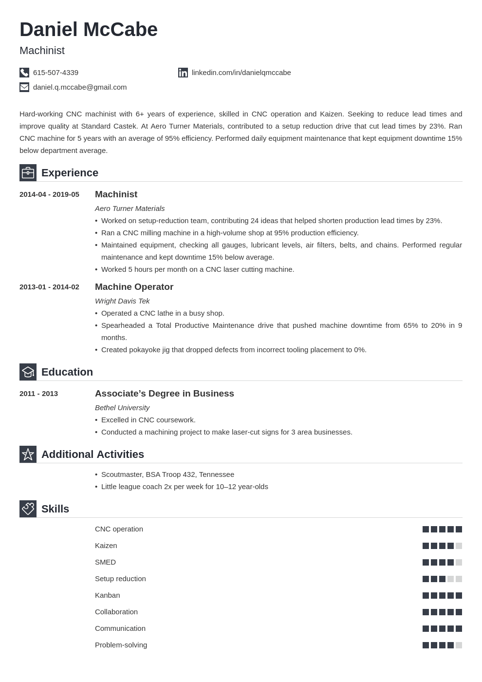 cnc machinist resume example template iconic