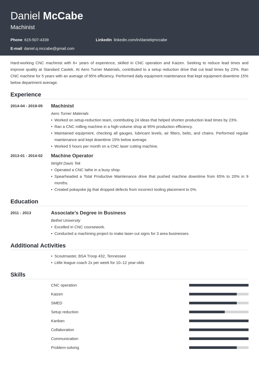 cnc machinist resume example template influx