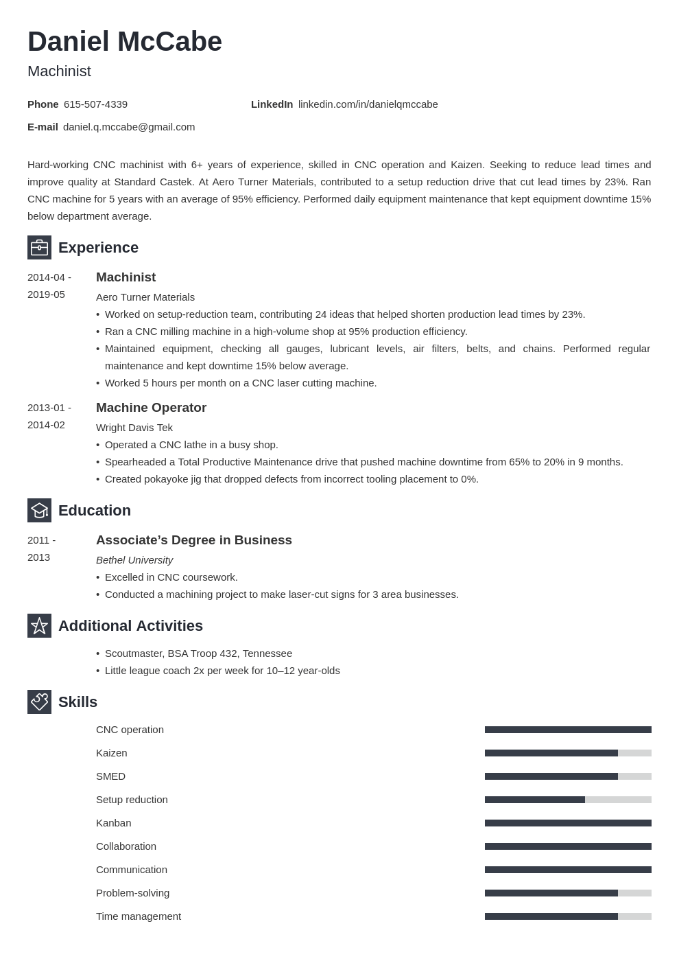 CNC Machinist Resume Samples for Machine Operators Tips