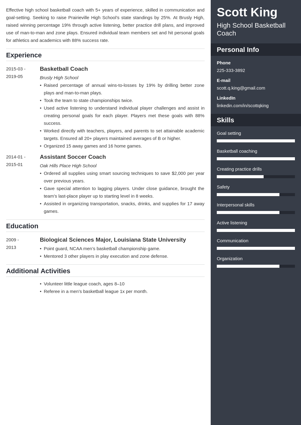 coaching resume example template enfold