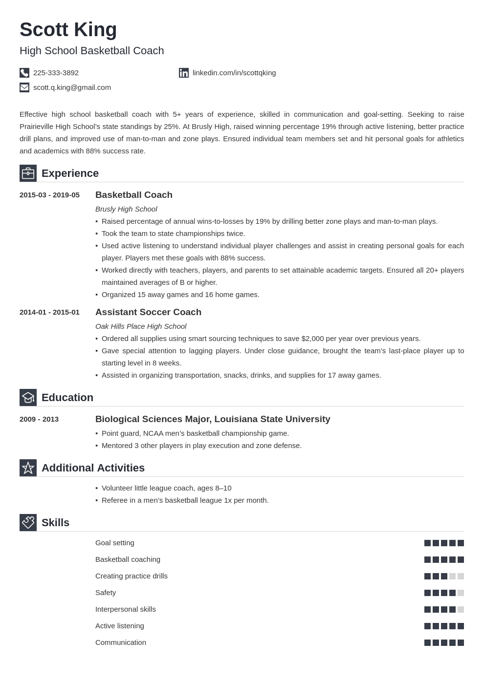 coaching resume example template iconic