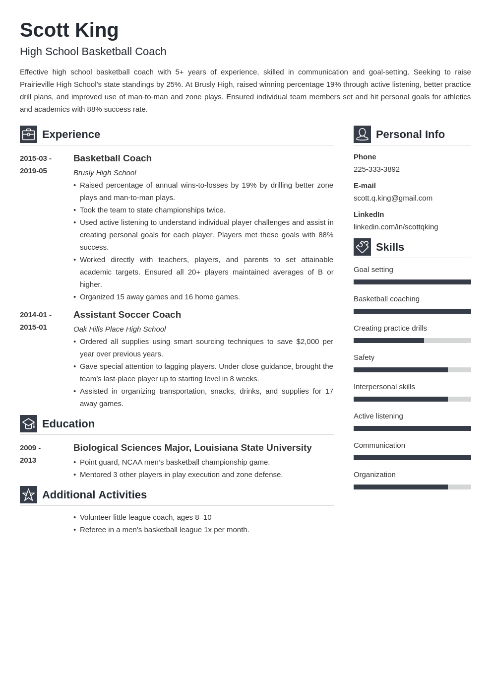 coaching resume example template vibes