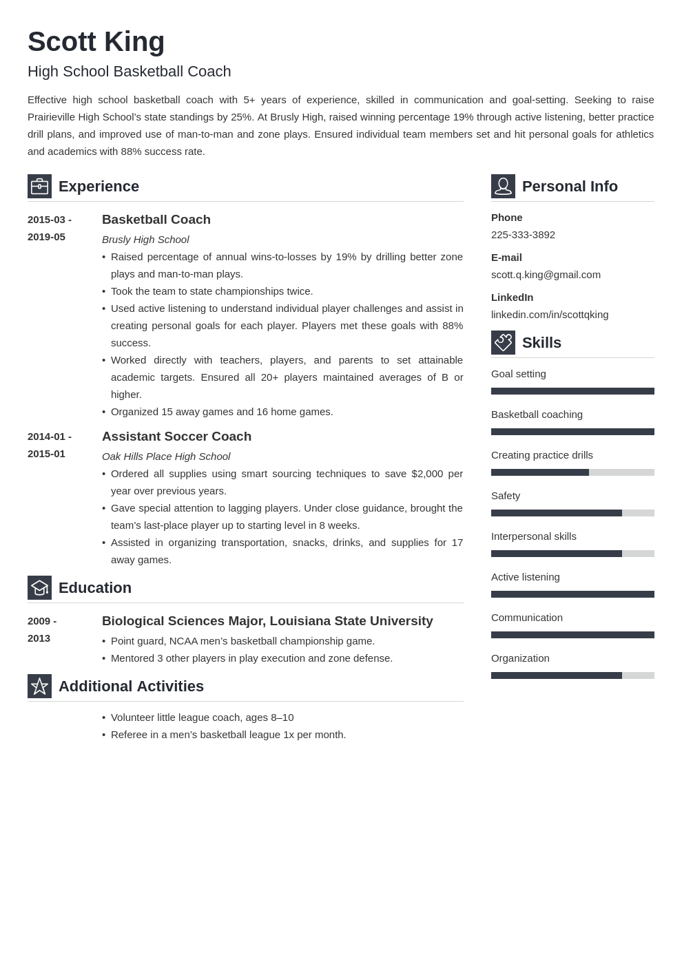 Coaching Resume Samples [Also for High School Coach Jobs]