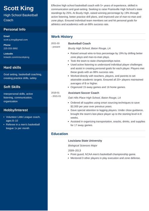 Coach Resume Example