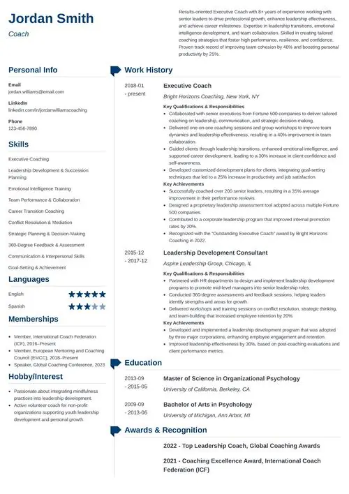 sample coach resume example