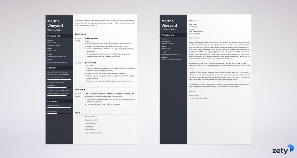 sample resume and cover letter set