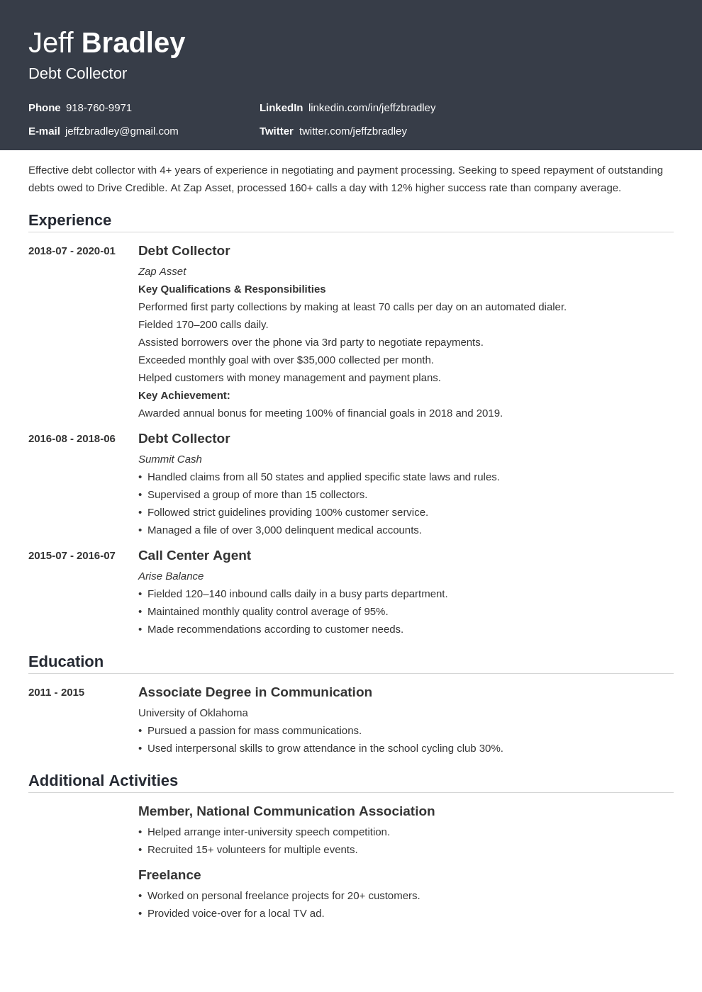 collector resume example template influx