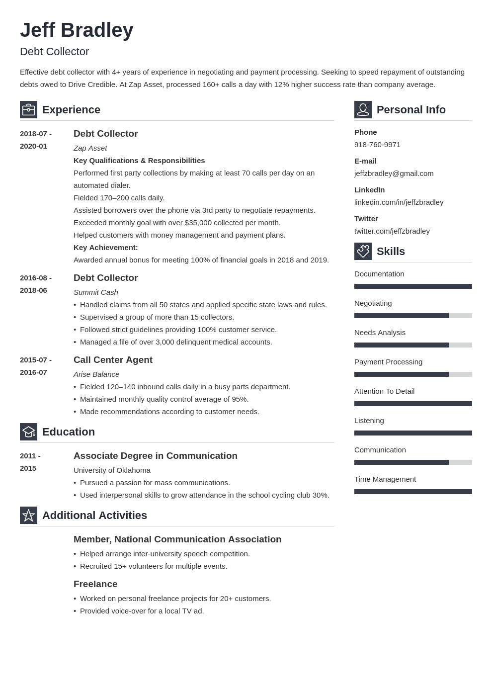 collector resume example template vibes