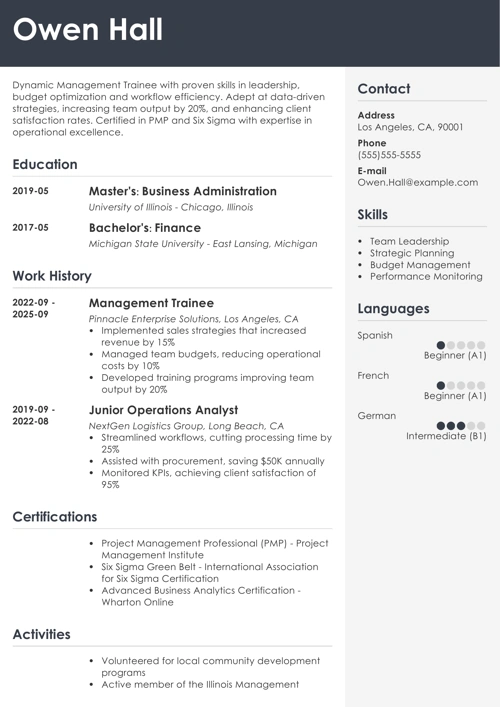 College graduate resume example