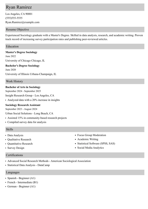 College student resume example
