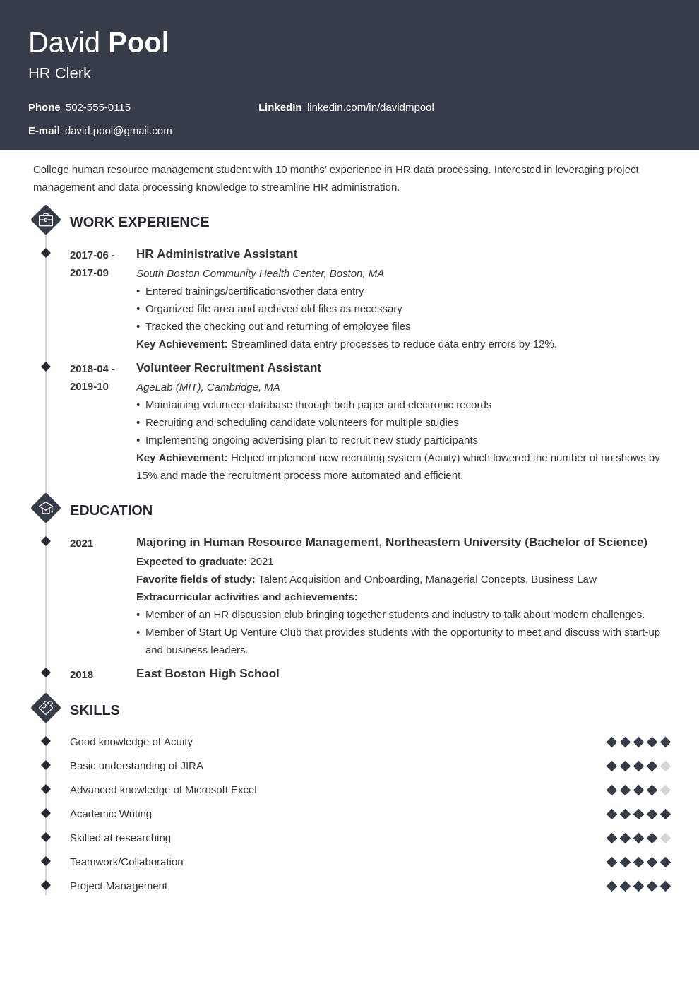 examples of college resume