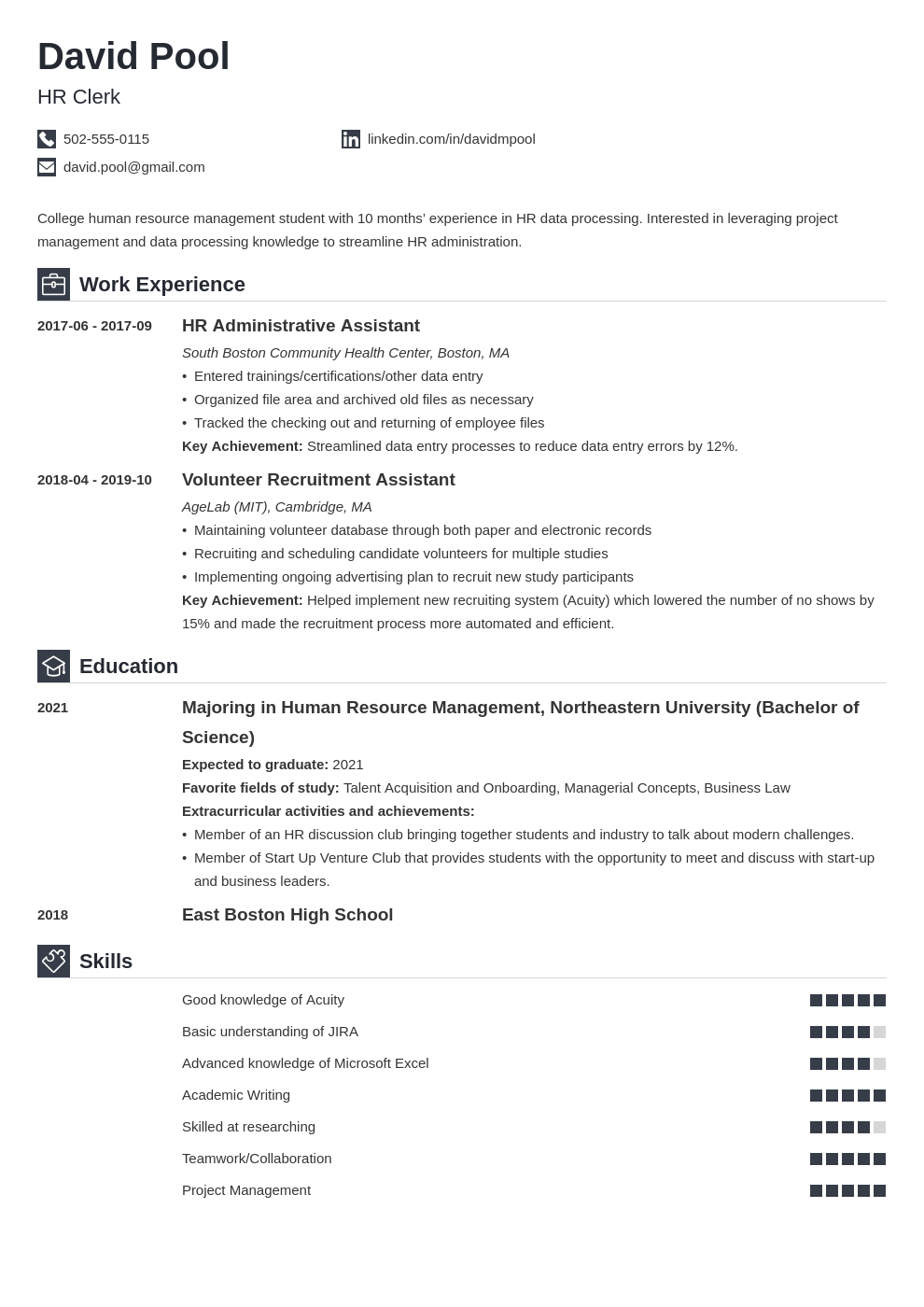 sample of a good college resume