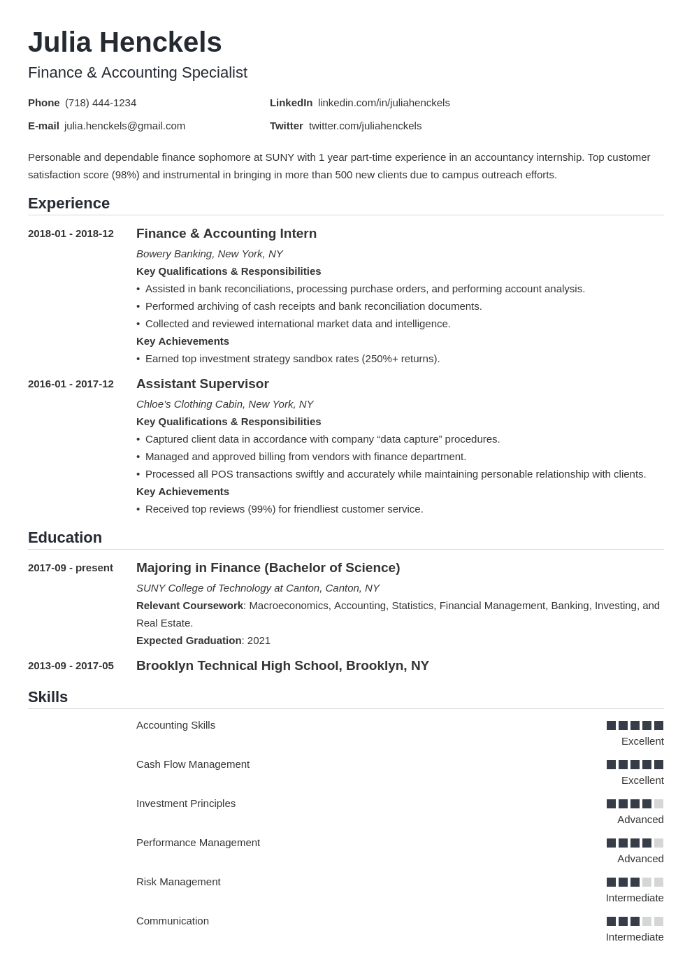 simple resume for college student