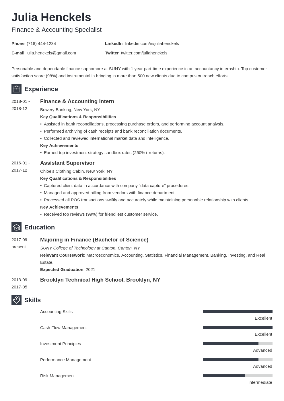 college student resume introduction