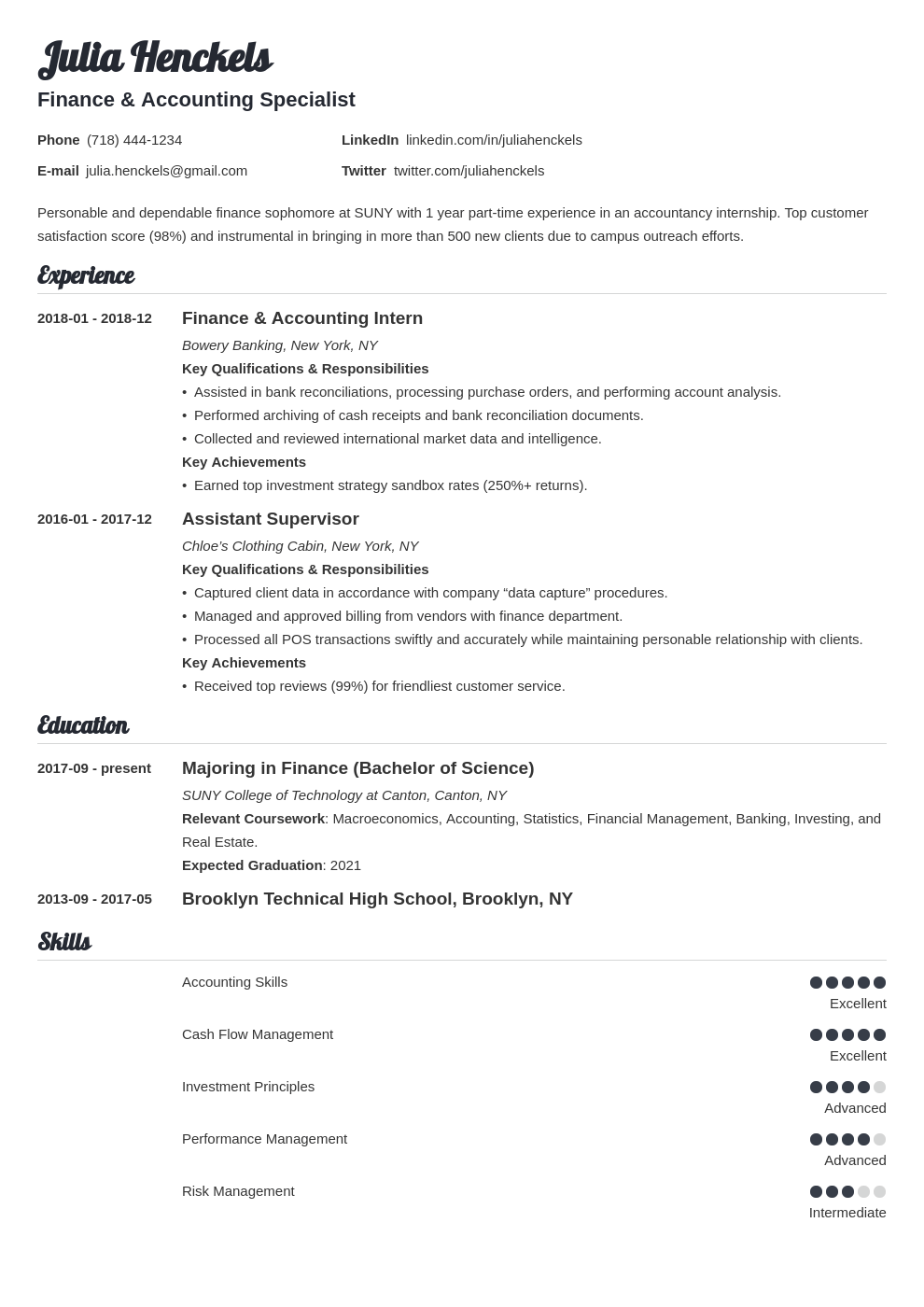 Current College Student Resume Sample