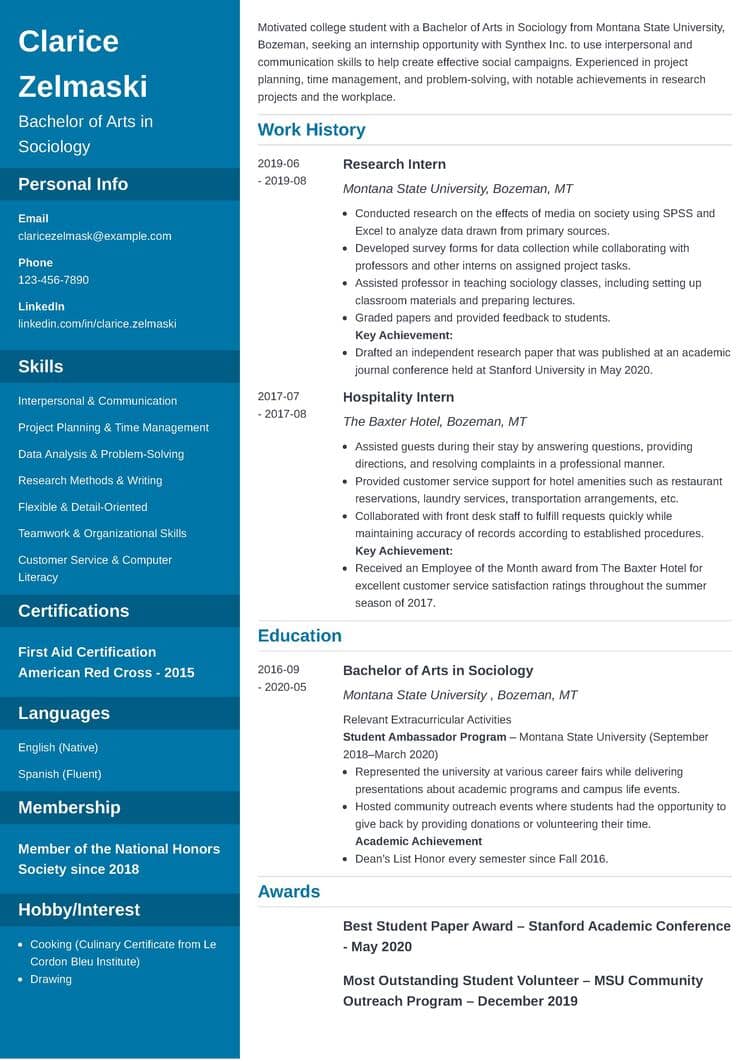 Cascade college student resume template