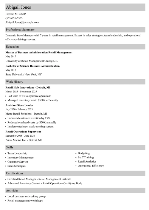 sample resume example