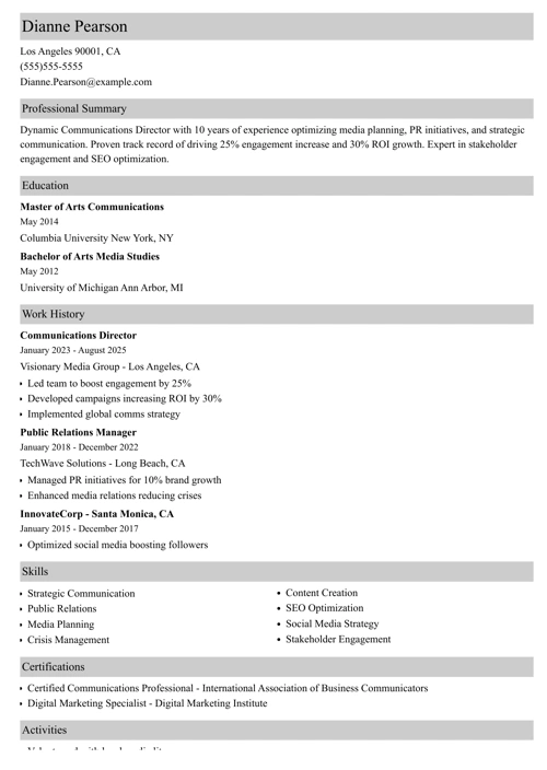 communications director resume example