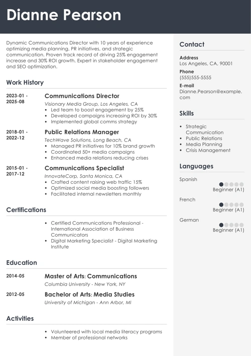 communications director resume example