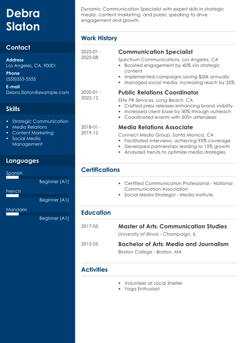 communications specialist resume example