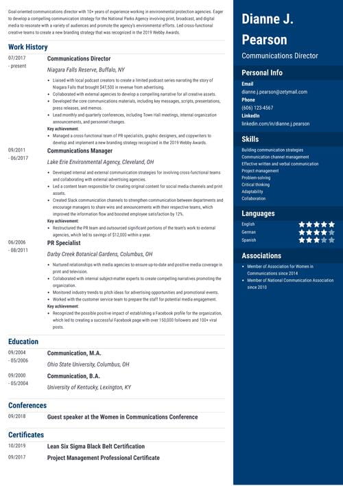 communications director resume example