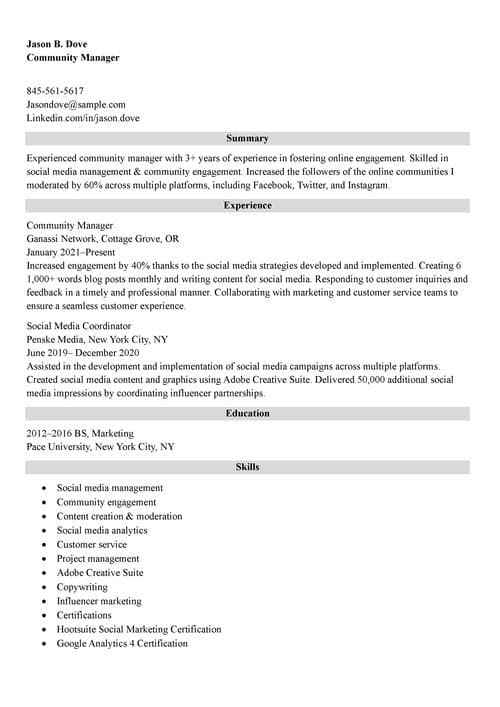 community managerresume example