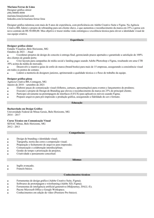 exemplo de currículo com competências técnicas